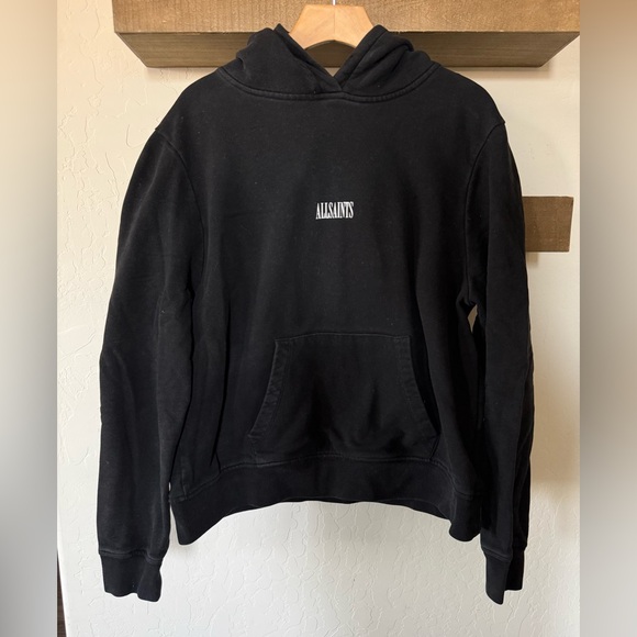 All Saints|Solid black hoodie pullover sweater with small simple logo•••Large - Picture 2 of 16